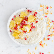 afternoon tea in a lactose-free box diet - vanilla cream with pineapple and coconut flakes
